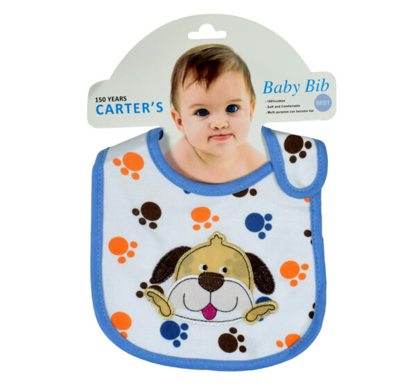 New Born Baby Cotton Bib, Dog Applique - Blue-0