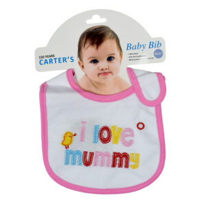 New Born Baby Cotton Bib, I love mummy - Pink-0