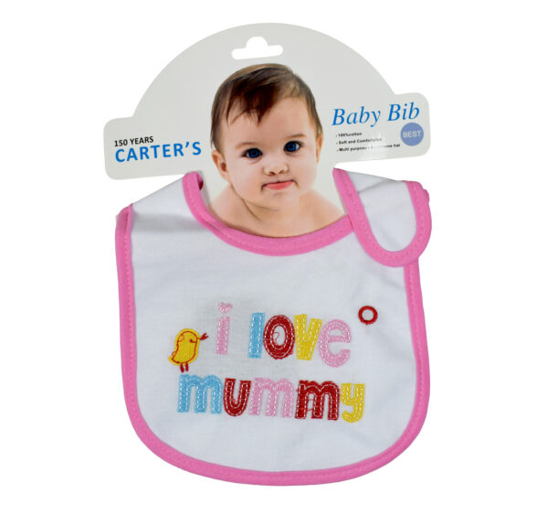 New Born Baby Cotton Bib, I love mummy - Pink-0