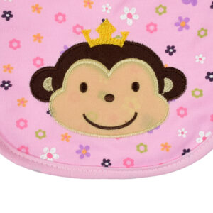 New Born Baby Cotton Bib,Monkey Applique - Pink-28504