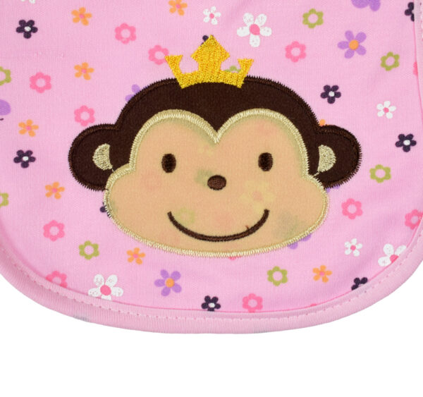 New Born Baby Cotton Bib,Monkey Applique - Pink-28504