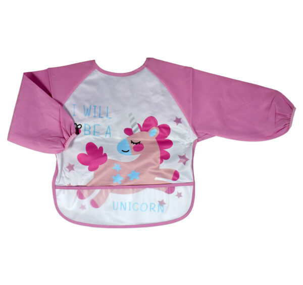 Full Sleeve Cotton Feeding Eating Bib Apron - Pink-0