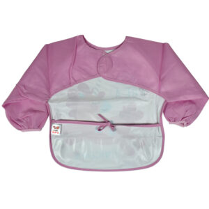 Full Sleeve Cotton Feeding Eating Bib Apron - Pink-28360