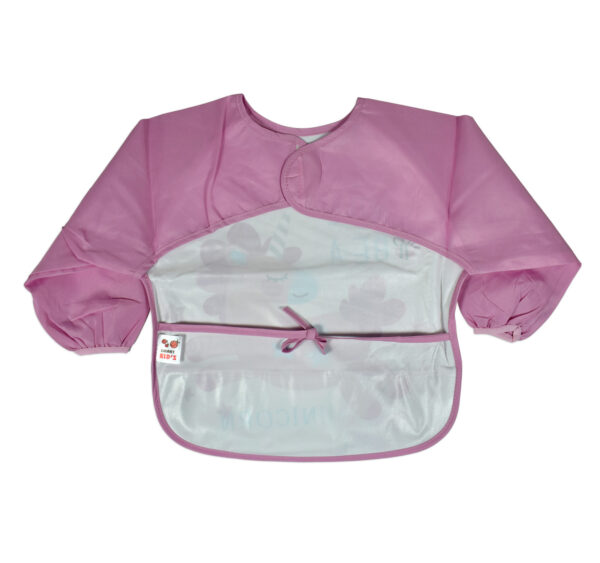 Full Sleeve Cotton Feeding Eating Bib Apron - Pink-28360