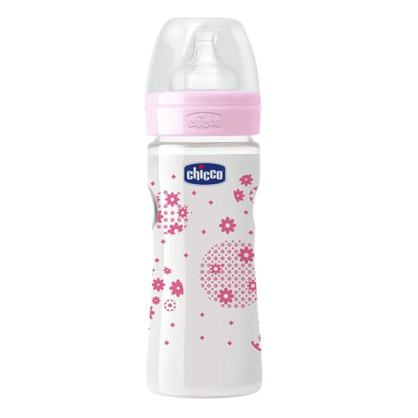 Chicco Well Being Polypropylene Medium Flow Feeding Bottle Pink - 250 ml-0