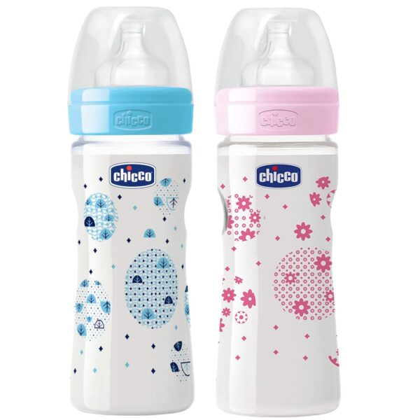 Chicco Well-Being Feeding Bottle (Pack of 2) - 250 ml (Blue, Pink)-0