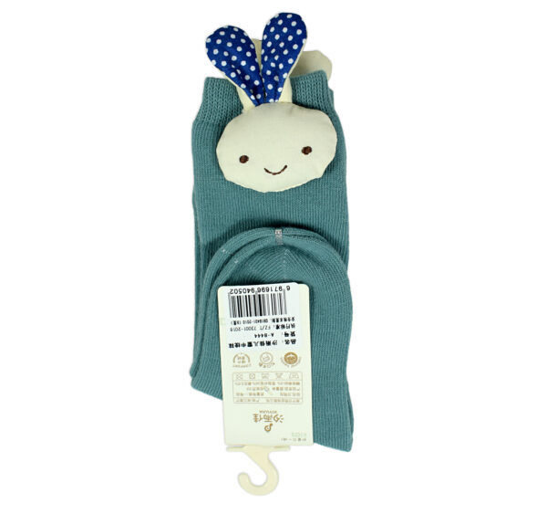 Kids Long Socks with Plush Rabbit Applique - Green-0