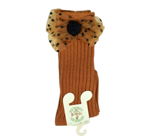 Kids Long Socks with Bow Applique - Choco-0