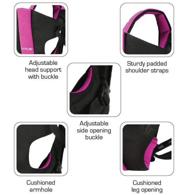 LuvLap Sunshine Baby Carrier (18285) - Pink/Black-29596