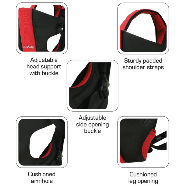 LuvLap Sunshine Baby Carrier (18284) - Black/Red-29584