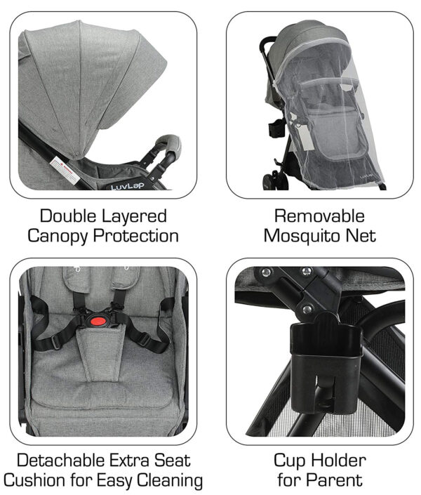 LuvLap Baby New Sports Stroller (18463) - Grey-29738