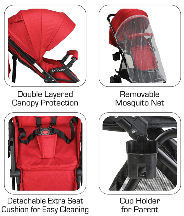 LuvLap Baby New Sports Stroller (18461) - Red-29702