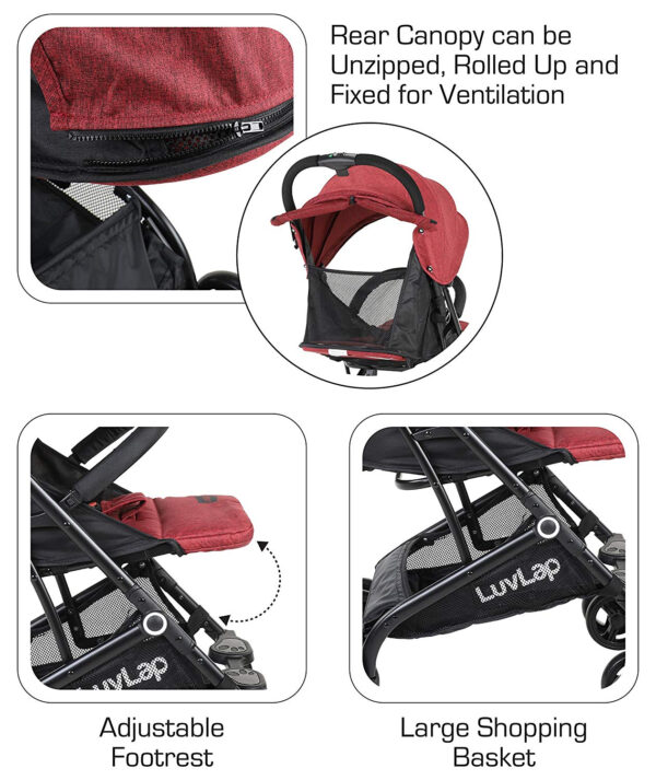 Luvlap Cruze Stroller Pram with Compact Tri-fold (18466) - Red-30017