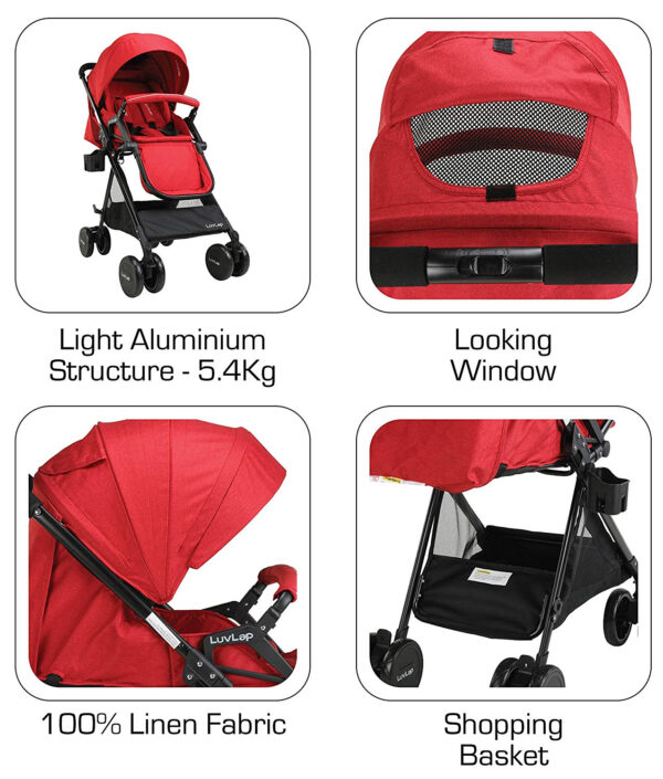 LuvLap Baby New Sports Stroller (18461) - Red-29699