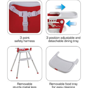 Luvlap Cosmos 3 in 1 high Chair (18494) - Red-30345