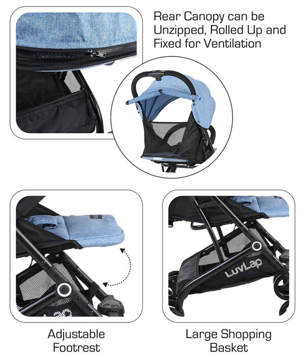 Luvlap Cruze Stroller Pram with Compact Tri-fold (18465) - Blue-29769