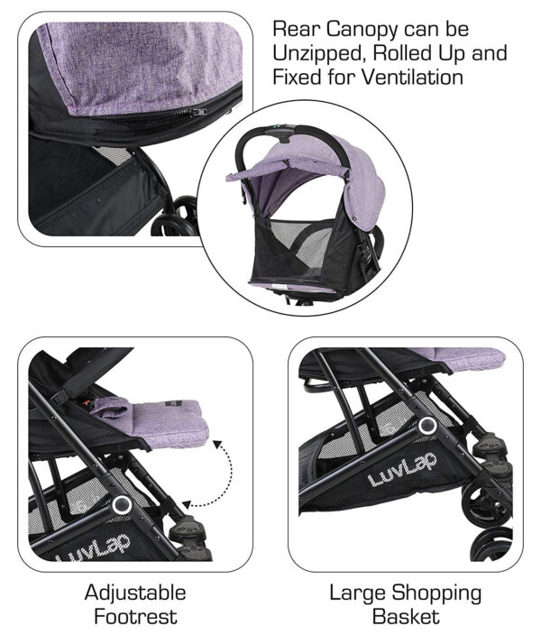 Luvlap Cruze Stroller Pram with Compact Tri-fold (18467) - Purple-29856
