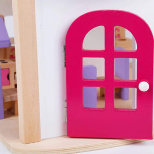 Pretend Play Wooden Pink Dollhouse, Doll House with Furniture for Kids-31295