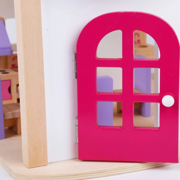 Pretend Play Wooden Pink Dollhouse, Doll House with Furniture for Kids-31295