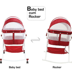 Luvlap Sunshine Baby Bed, Bassinet with Wheels (18362) - Red-30413