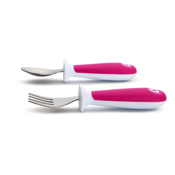 Munchkin 2 Piece Raise Toddler Fork and Spoon (12+) - Pink-30606