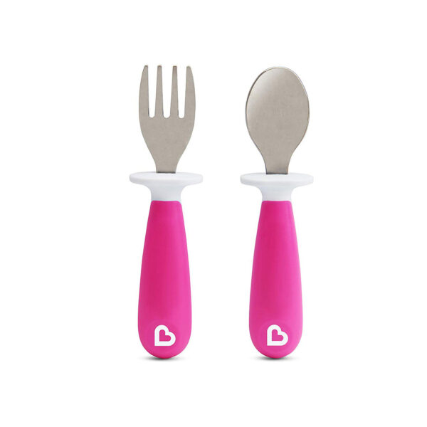 Munchkin 2 Piece Raise Toddler Fork and Spoon (12+) - Pink-0