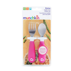 Munchkin 2 Piece Raise Toddler Fork and Spoon (12+) - Pink-30607