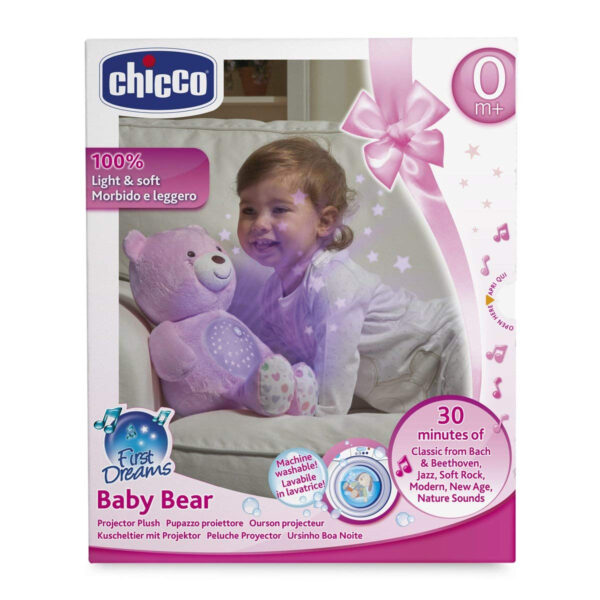 Chicco First Dreams Baby Plush Teddy Bear, Musical Night Light - Pink-31227