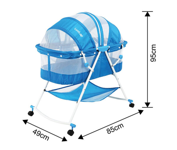 Luvlap Sunshine Baby Bed, Bassinet with Wheels (18364) - Blue-30451