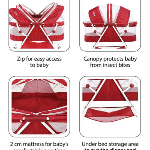 Luvlap Sunshine Baby Bed, Bassinet with Wheels (18362) - Red-30415