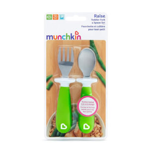 Munchkin 2 Piece Raise Toddler Fork and Spoon (12+) - Green-30599