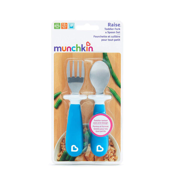 Munchkin 2 Piece Raise Toddler Fork and Spoon (12+) - Blue-30589