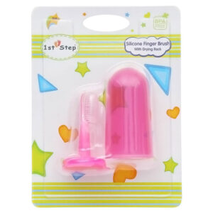 1st Step BPA Free Silicone Finger Brush With Drying Rack - Pink-0