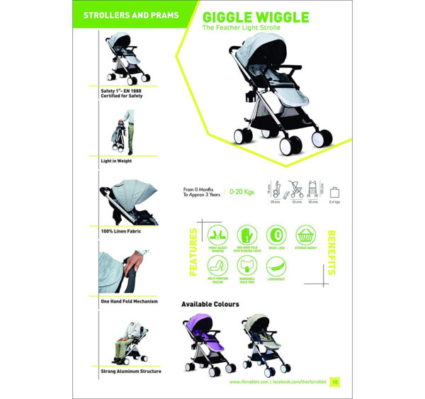 R for Rabbit Giggle Wiggle - The Feather Lite Stroller (Brown)-32826