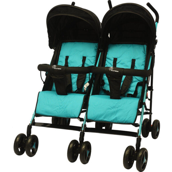 R for Rabbit Ginny and Johnny Twin Stroller – The Compact Twin Stroller for Twins (Blue)-0