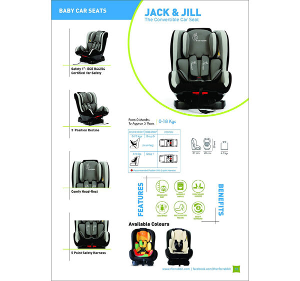 R for Rabbit Colourful Jack N Jill Convertible Baby Car Seat - Multicolor-33034