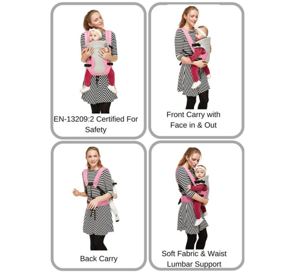 R For Rabbit New Cuddle Snuggle - 3 Way Comfortable Baby Carrier (Pink Grey)-33166