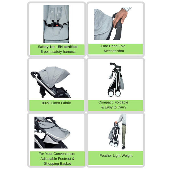 R for Rabbit Giggle Wiggle - The Feather Lite Stroller (Grey)-32807