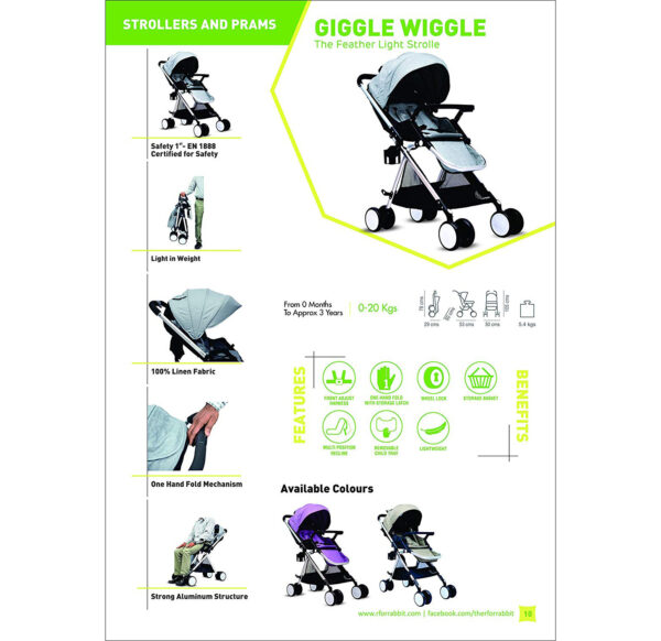 R for Rabbit Giggle Wiggle - The Feather Lite Stroller (Grey)-32809